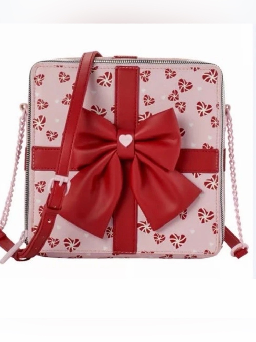 NWT Betsey Johnson Red Bow present Bag for Women - Pink & Red Heart Print